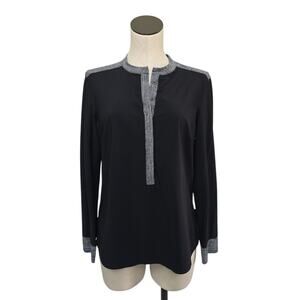 Lululemon Get‎ in on Blouse Long Sleeve Top size 8 Black Gray Henley UPF 50 Work